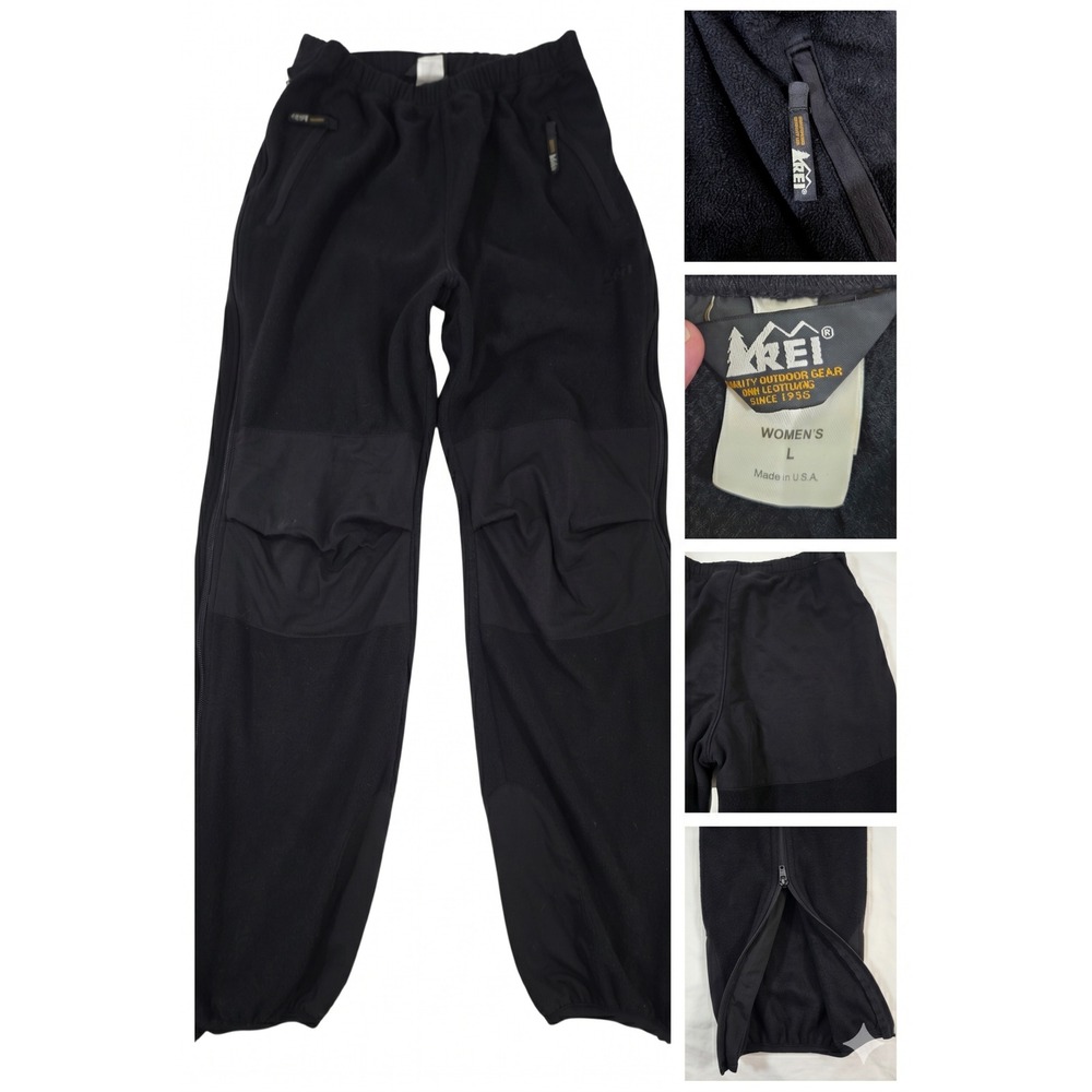 Vintage REI Fleece Pants L USA Made Womens Black Reinforced Knee Gorpcore Hiking